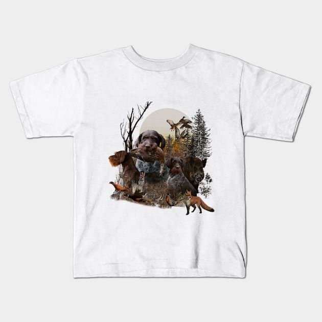 German Wirehaired Pointers Kids T-Shirt by German Wirehaired Pointer 